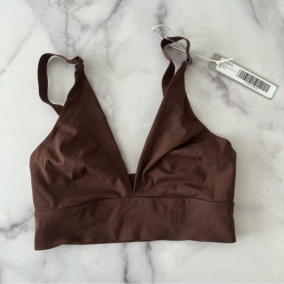 Everlane The Invisible Bra Dark Tan brown long line bralette triangle v-neck - Picture 5 of 8